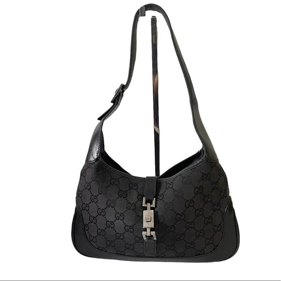 Gucci Handbags - Gucci Jackie O Black Monogram Canvas Leather Hobo Bag